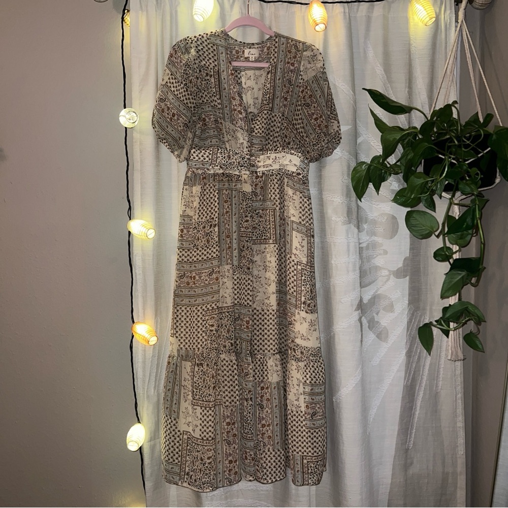 Lena cream patchwork boho midi dress